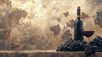 wine bottle and grapes