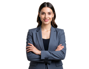 Modern Businesswoman in Gray Clothing – Transparent Background