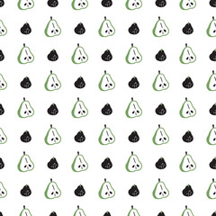 Half Pear and Whole Pear Silhouette Fruit Pattern. Perfect for food, fruit, healthy snack, and harvest-themed designs.