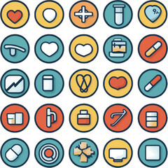 Flat web icon set: vector symbols for internet, business, and technology design, including arrows, mail, media, and computer signs in circles