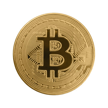Golden Bitcoin on white background