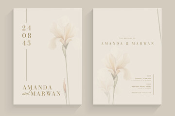 Simple Wedding Invitation Tempate with Aesthetic Flower Watercolor Arrangement