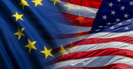 American flag and EU flag super-imposed over each other