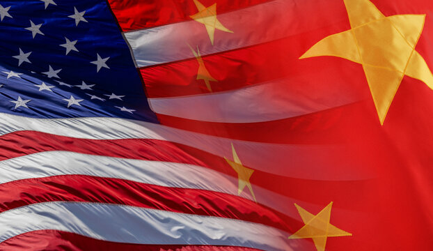 American flag and Chinese flag super-imposed over each other