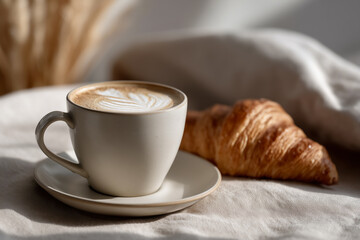 Warm Morning Coffee with Croissant in Natural Light 