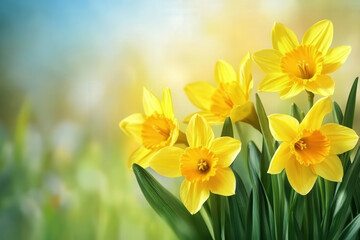 Fototapeta premium A bunch of yellow flowers with green stems