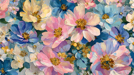 Serenity in Bloom: Gouache Brushwork Embracing Pastel Florals in Tranquil Harmony