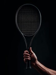 Man Holding Tennis Racket On Black Background