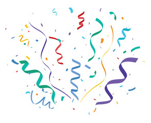Colorful confetti streamers and ribbons, isolated on white background