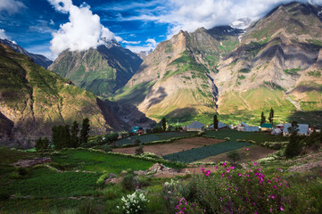 Mountain landscape in the mountains. Tandi is a picturesque village, situated at the confluence of...