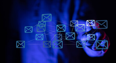 Abstract image of interconnected email icons, representing global communication and networking.