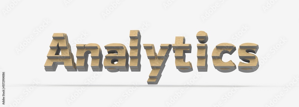 Poster high-quality 3d render of the word analytics in wood. perfect for business and data analysis concept