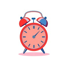 Flat vector illustration of a traditional alarm clock with twin bells, symbolizing time management, daily routines, and productivity &mdash; perfect for office, planning, or lifestyle design themes

