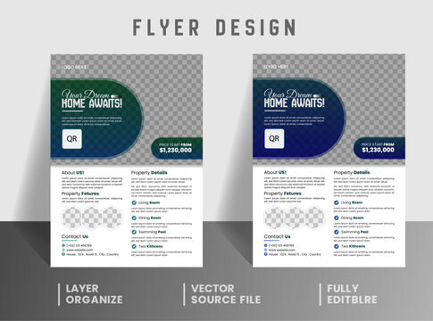 Modern Real Estate Flyer Design: A sleek and modern flyer design template, perfect for showcasing properties and attracting potential buyers with its stylish layout and customizable features.
