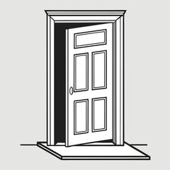 Black and White Door Frame Silhouette Isolated on White Background