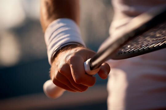 Tennis Player Holding Racket In Low Light