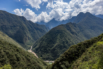 View from Inca trail down into Urubamba River Valley