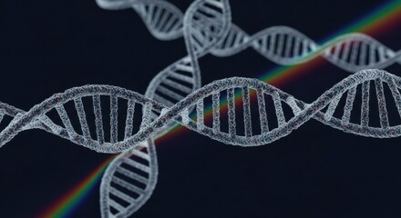 Abstract Representation of DNA Strands with Rainbow Spectrum Effect in Dark Background