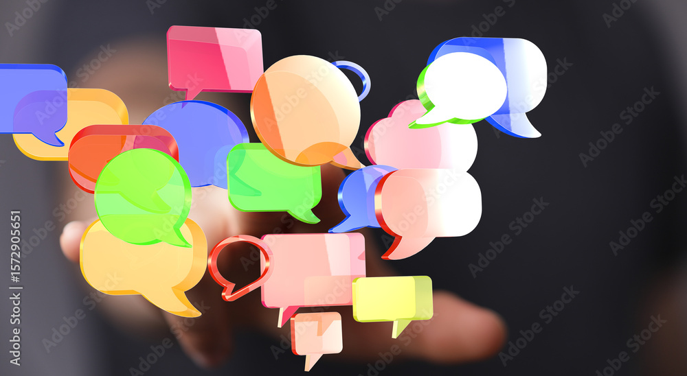 Poster abstract image of colorful speech bubbles, symbolizing communication, social media, and networking.