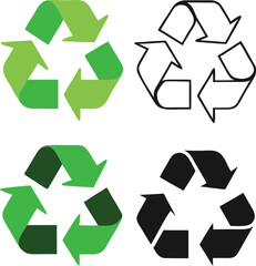 Obraz premium Green and black recycling symbols in vector illustration arrows