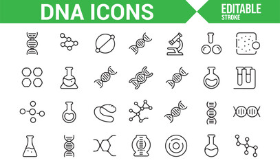 Icons of DNA, Gene, and Molecular Structures for Biology and Genetic Research