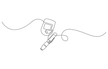 Continuous Line Art Blood Glucose Meter with EKG Wave, Glucose Monitoring Tools Line Art, Diabetes Medical Device One Line Drawing, Continuous Line Drawing of Blood Glucose Meter and Lancet