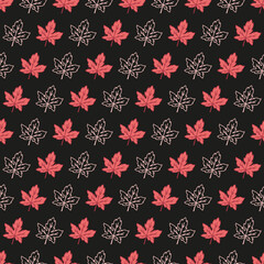 Decorative Fall Season red Maple Leaves Pattern. Seamless vector pattern of red maple leaves on a black background, Ideal for autumn, fall, nature, and seasonal-themed designs