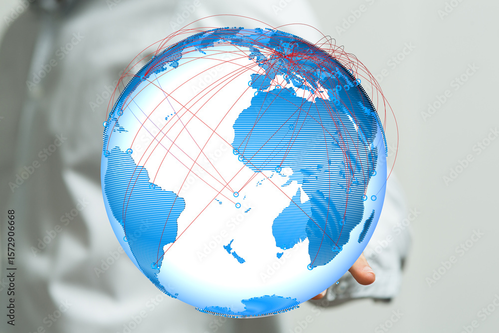 Poster image of a digital globe showing global connections and networking. ideal for business, technology, 