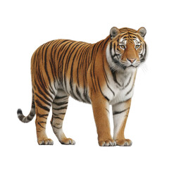 Obraz premium Realistic Illustration of a Majestic Tiger Standing Boldly in Its Natural Habitat with Striking Coloration and Detail Transparent background or png