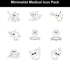 playful cute animal colouring book line art design 