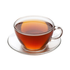 Transparent Cup of Hot Black Tea on Saucer with Steam Rising, Isolated on White Background, Perfect for Drink Concepts Transparent background or png