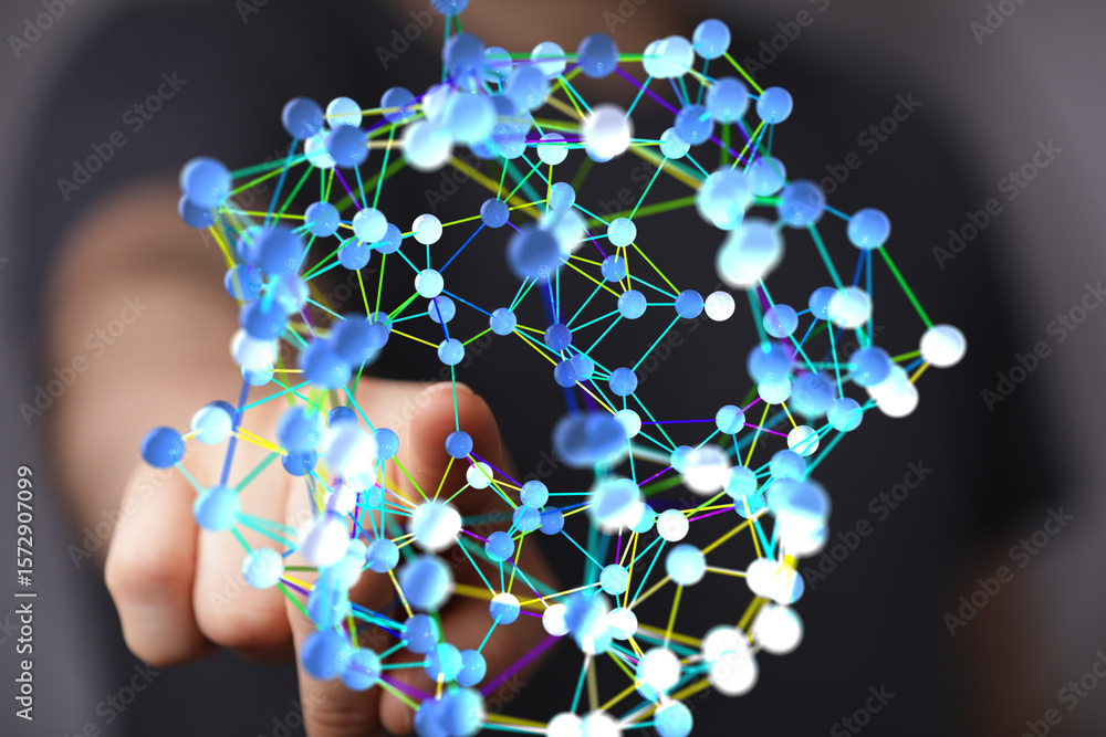 Poster abstract image of a complex network, representing connections and data flow.