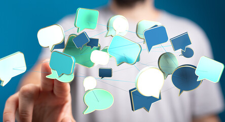 Abstract image of interconnected speech bubbles, symbolizing global communication and networking.