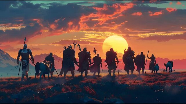 Heroes of valhalla going into battle sillhouette ragnarok