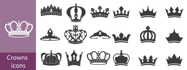 Crown icon set. Crowns logo set silhouette vector illustration