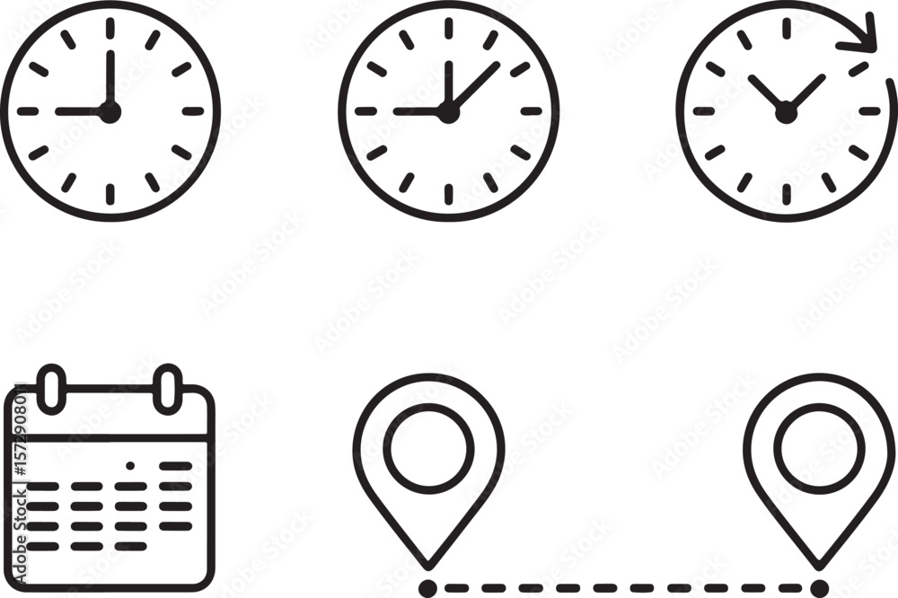 Poster time management and scheduling vector icons set seamless organization efficiency planning punctualit