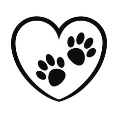 Fototapeta premium Heart shape with black paw prints animal love