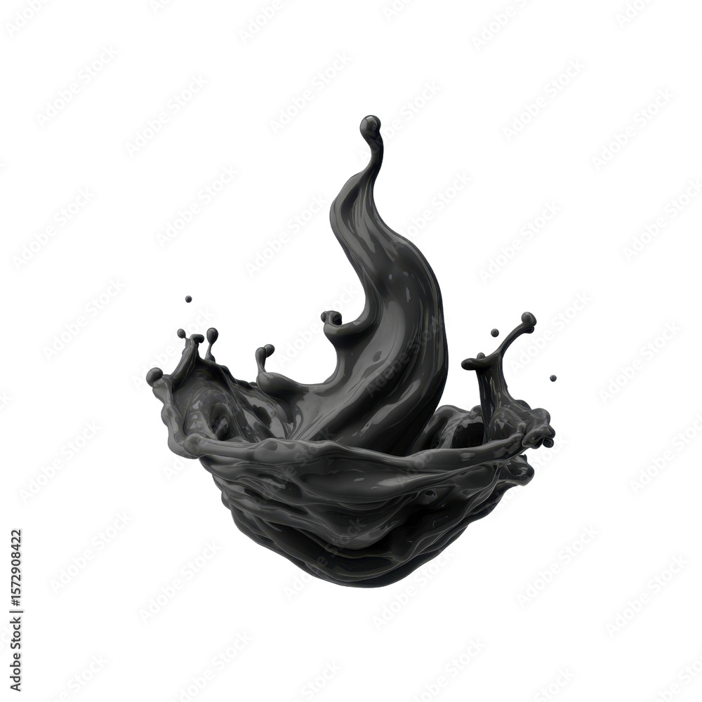 Poster black liquid splash creating artistic form in capture of fluid dynamics and motion in isolated backg