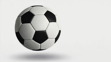 Naklejka premium A classic black and white soccer ball floats against a clean, bright white background with a soft shadow.