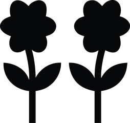Vector art of two simple black silhouette flowers with stems and leaves