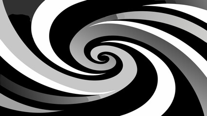 Dynamic black and white spiral swirl illustration with circular lines creating an optical illusion pattern