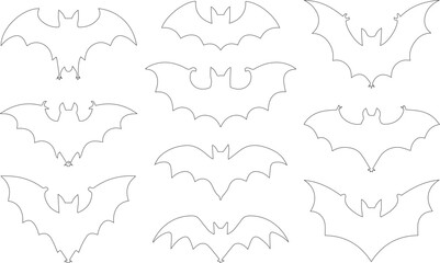 Bats Outline Illustration on White Background 