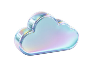 a simple cloud icon, with a holographic gradient color glass material and a glossy finish, png, transparent