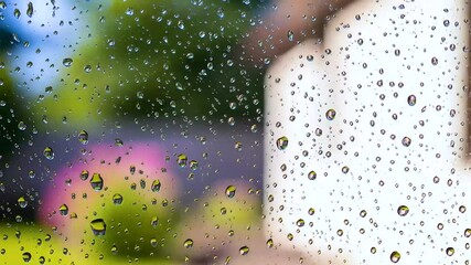 Raindrops on windowpane blurred background - Powered by Adobe