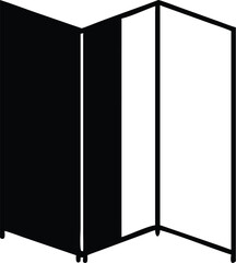 Vector art of a black and white illustration of a threepanel room divider, offering privacy and style