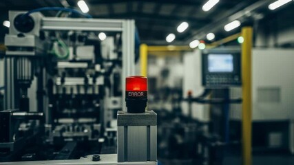 Red error light blinking on automated production line in modern factory, indicating a problem or malfunction requiring immediate attention from technicians - Powered by Adobe