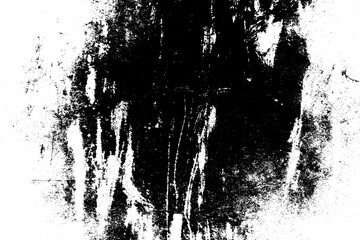 Destroyed black and white crumbled plaster on aged painted brushed surface. Rough grunge chipped edges of worn block. Old messy rustic peeling stone. Dust Overlay Distress Grainy Grungy Effect.