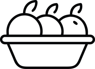 Vector art of three juicy oranges sit in a simple linedrawn bowl