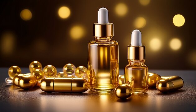 luxurious golden serum bottles and capsules