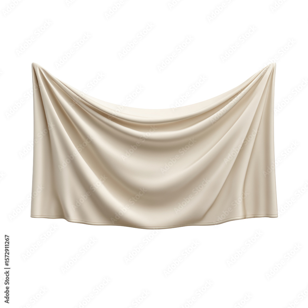 Poster soft cream fabric draped elegantly with smooth texture and subtle waves for use in photography or de